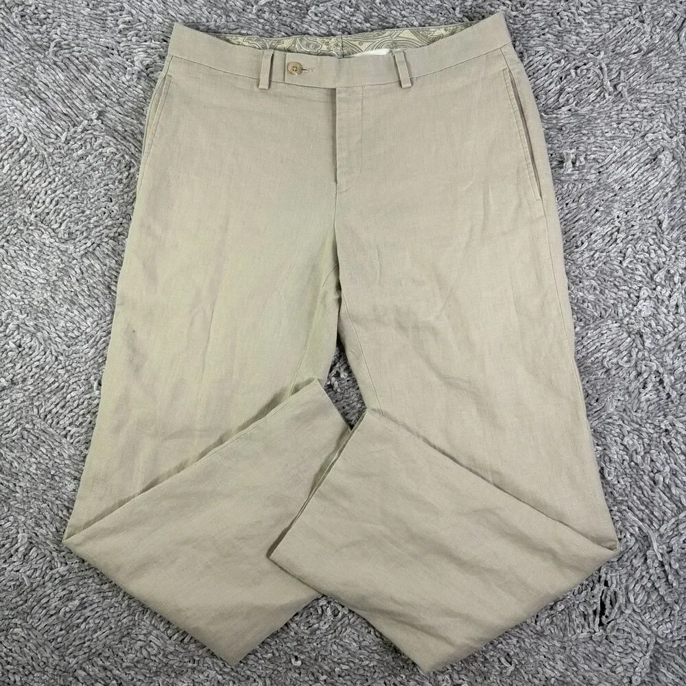 Lauren Ralph Lauren Linen Pants Mens 32X30 Beige Preppy Business Summer Rayon